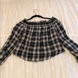 plaid off the shoulder top